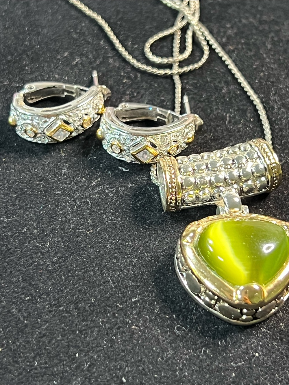vintage Roman cat eyes necklace,925 two tone earrings (untested) no return